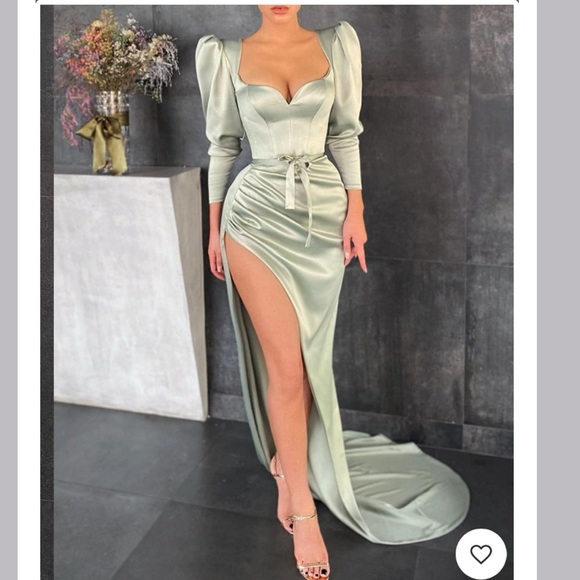 high slit ruched plain evening dress